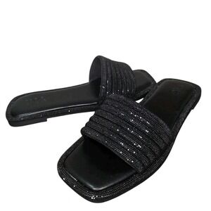 Black Rhinestone Slide Sandals Womens 7.5 Bling Sparkle Dressy INC